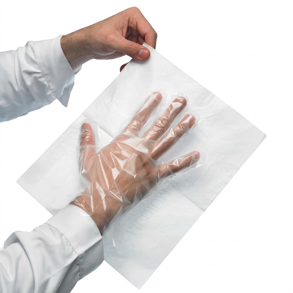 Disposible EVA Copolymer Gloves Attached Paper