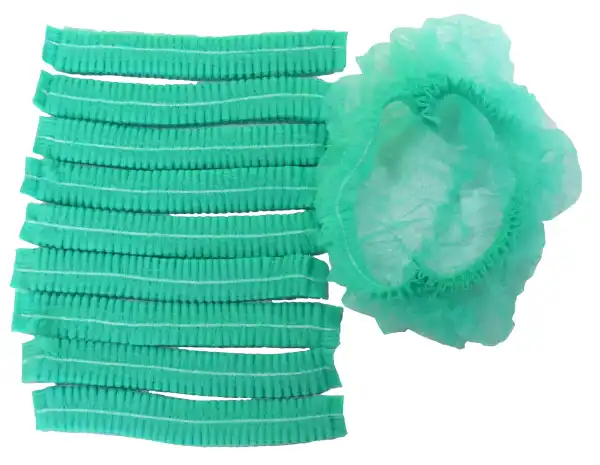  Disposable PP Non Woven Strip Bouffant Cap 21 Inch Green